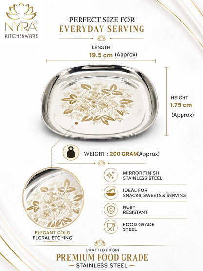 Elegant Stainless Steel Quarter Plates Set - Glossy Finish & Laser Design