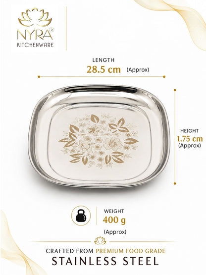 Stainless-Steel Full-Size Lunch/Dinner Plates with Glossy Outer Finish and Laser Print Set