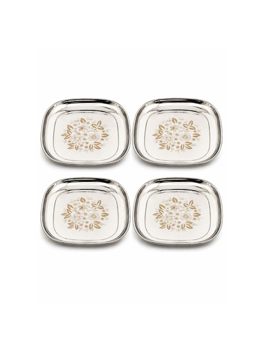 Elegant Stainless Steel Quarter Plates Set - Glossy Finish & Laser Design