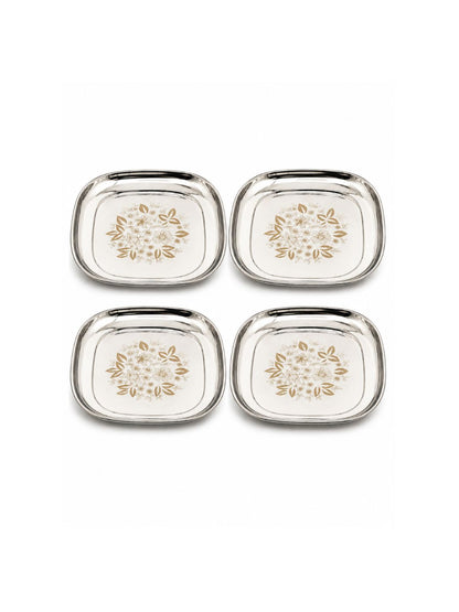 Elegant Stainless Steel Quarter Plates Set - Glossy Finish & Laser Design