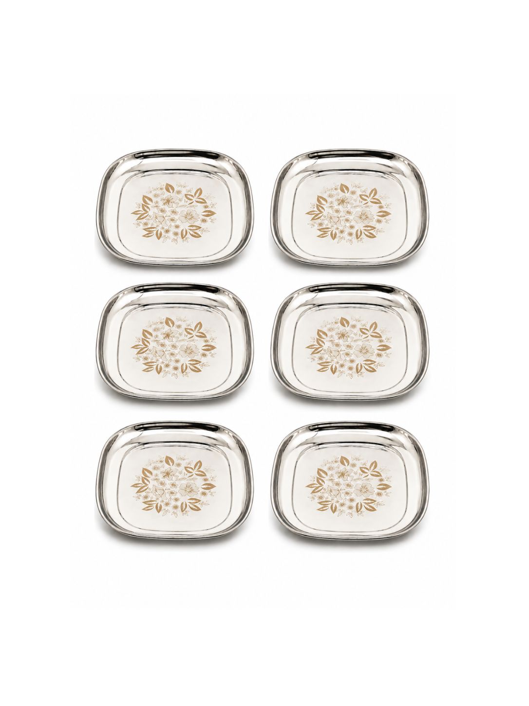 Elegant Stainless Steel Quarter Plates Set - Glossy Finish & Laser Design