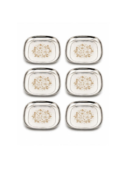 Elegant Stainless Steel Quarter Plates Set - Glossy Finish & Laser Design
