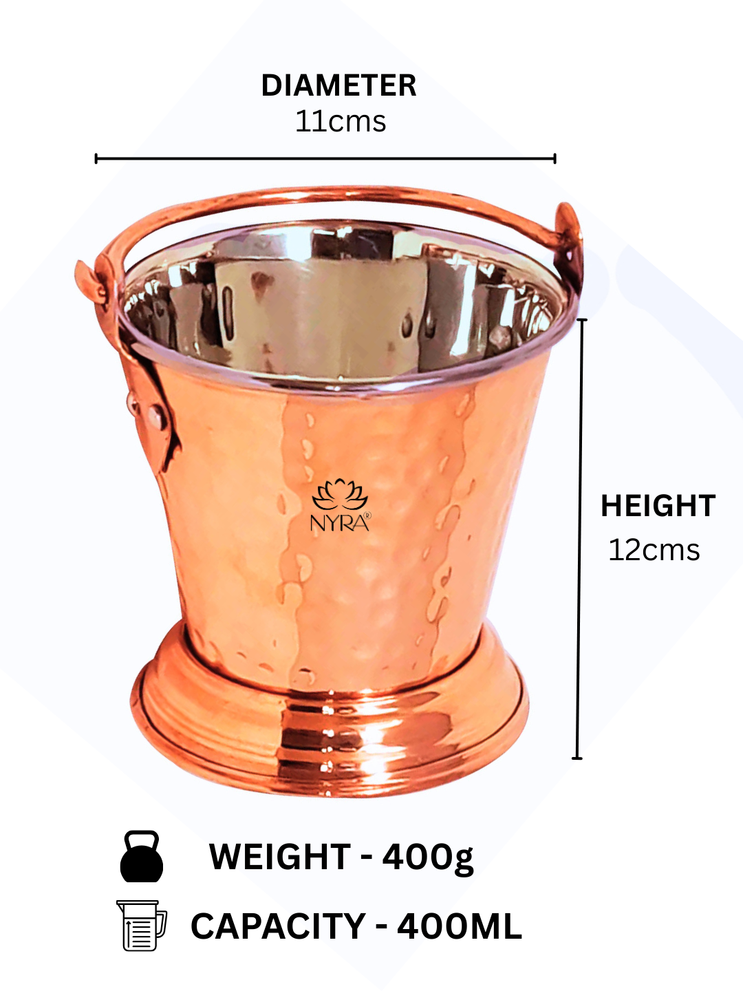 Copper Serving Bucket with Steel Insulated Interior | Traditional Indian Tableware/Serveware