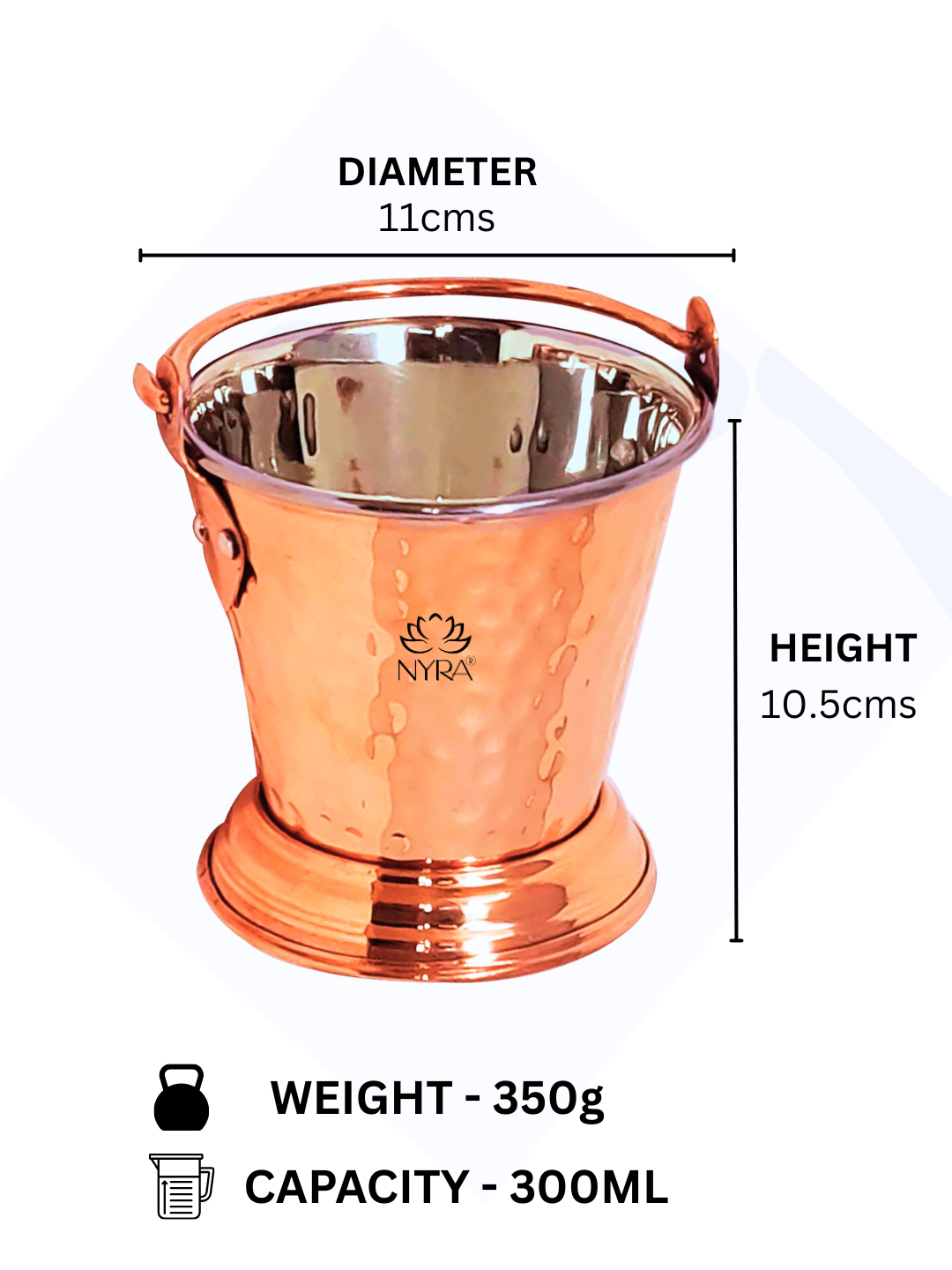 Copper Serving Bucket with Steel Insulated Interior | Traditional Indian Tableware/Serveware