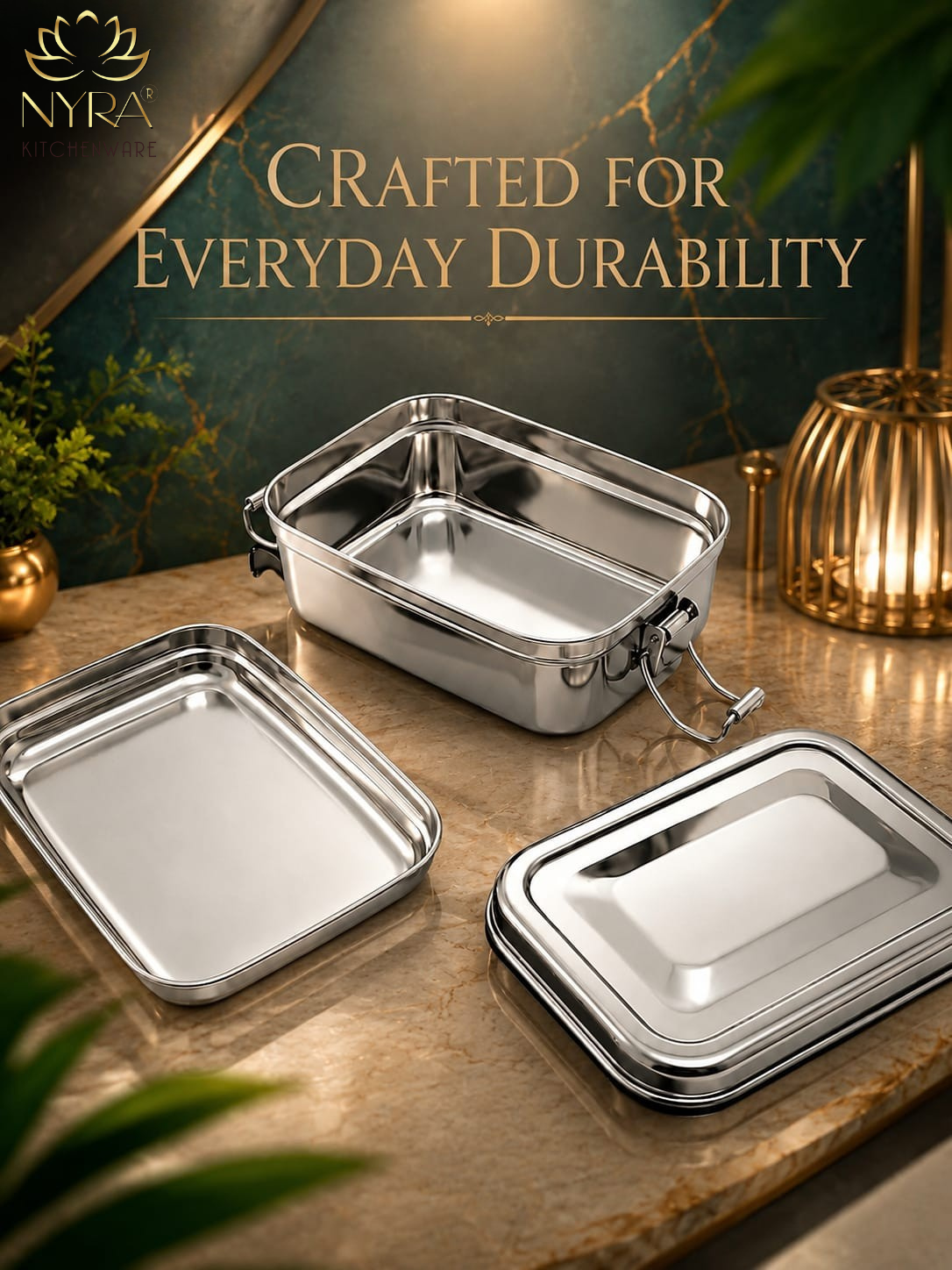 Stainless Steel Food Pack Lunch Box with Locking Clip