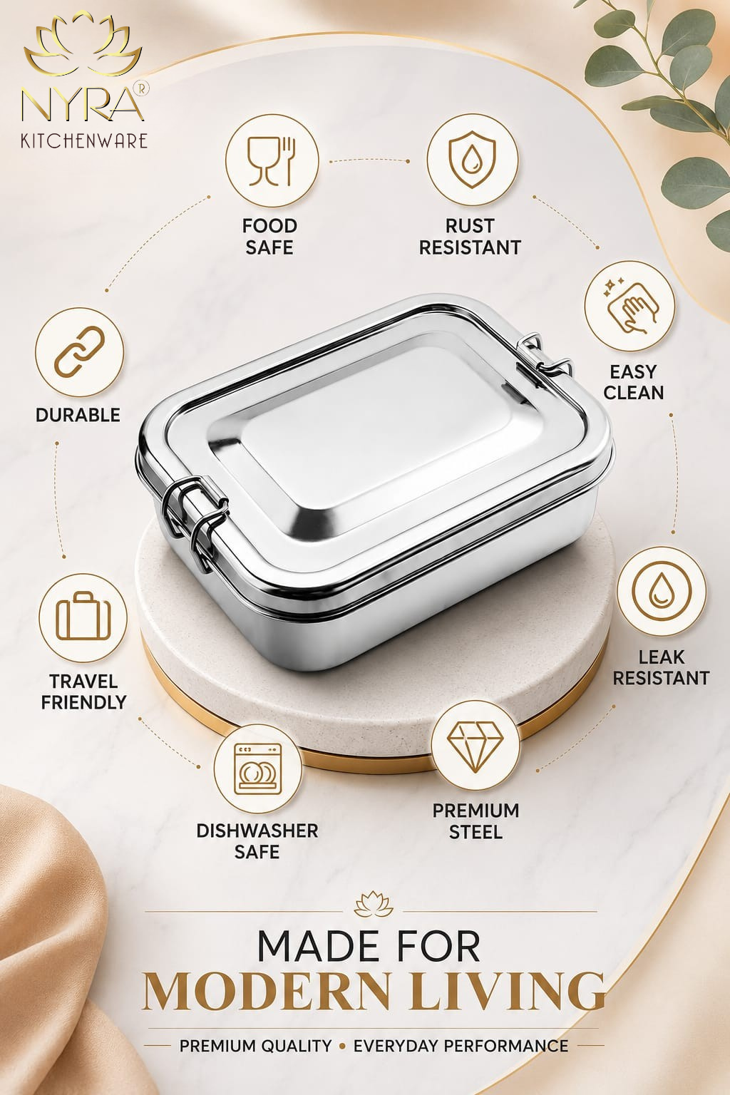Stainless Steel Food Pack Lunch Box with Locking Clip