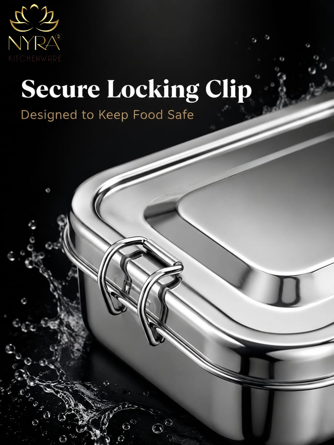 Stainless Steel Food Pack Lunch Box with Locking Clip