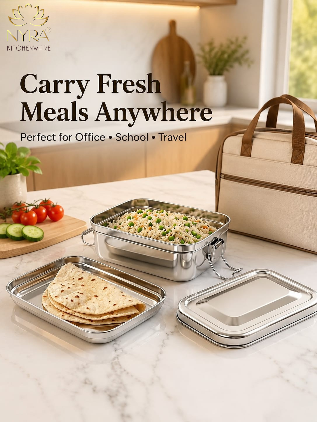 Stainless Steel Food Pack Lunch Box with Locking Clip