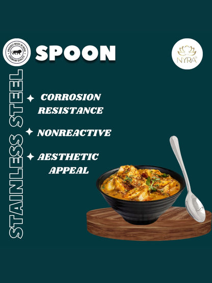 Stainless Steel Set of 12 Spoons | Food-Grade Dinner Spoon  for Home & Kitchen - Mirror Polished