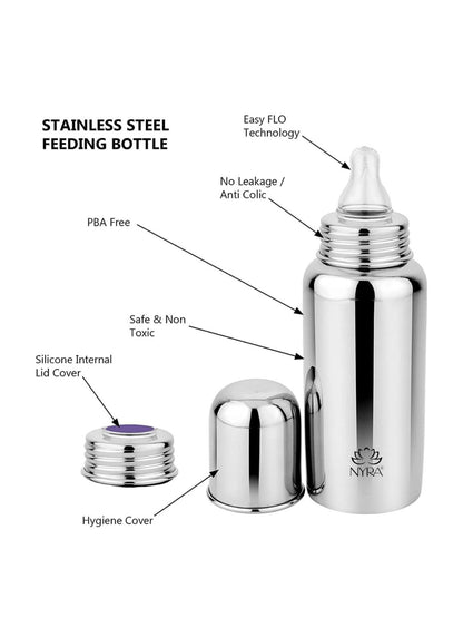Stainless Steel Baby Feeding Bottle  | Anti-Colic, BPA-Free, Leak-Proof, Unbreakable | Ideal for Newborns & Toddlers l Medium-Flow Nipple