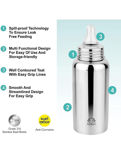 Stainless Steel Baby Feeding Bottle  | Anti-Colic, BPA-Free, Leak-Proof, Unbreakable | Ideal for Newborns & Toddlers l Medium-Flow Nipple