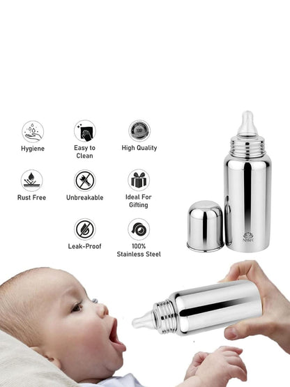 Stainless Steel Baby Feeding Bottle  | Anti-Colic, BPA-Free, Leak-Proof, Unbreakable | Ideal for Newborns & Toddlers l Medium-Flow Nipple
