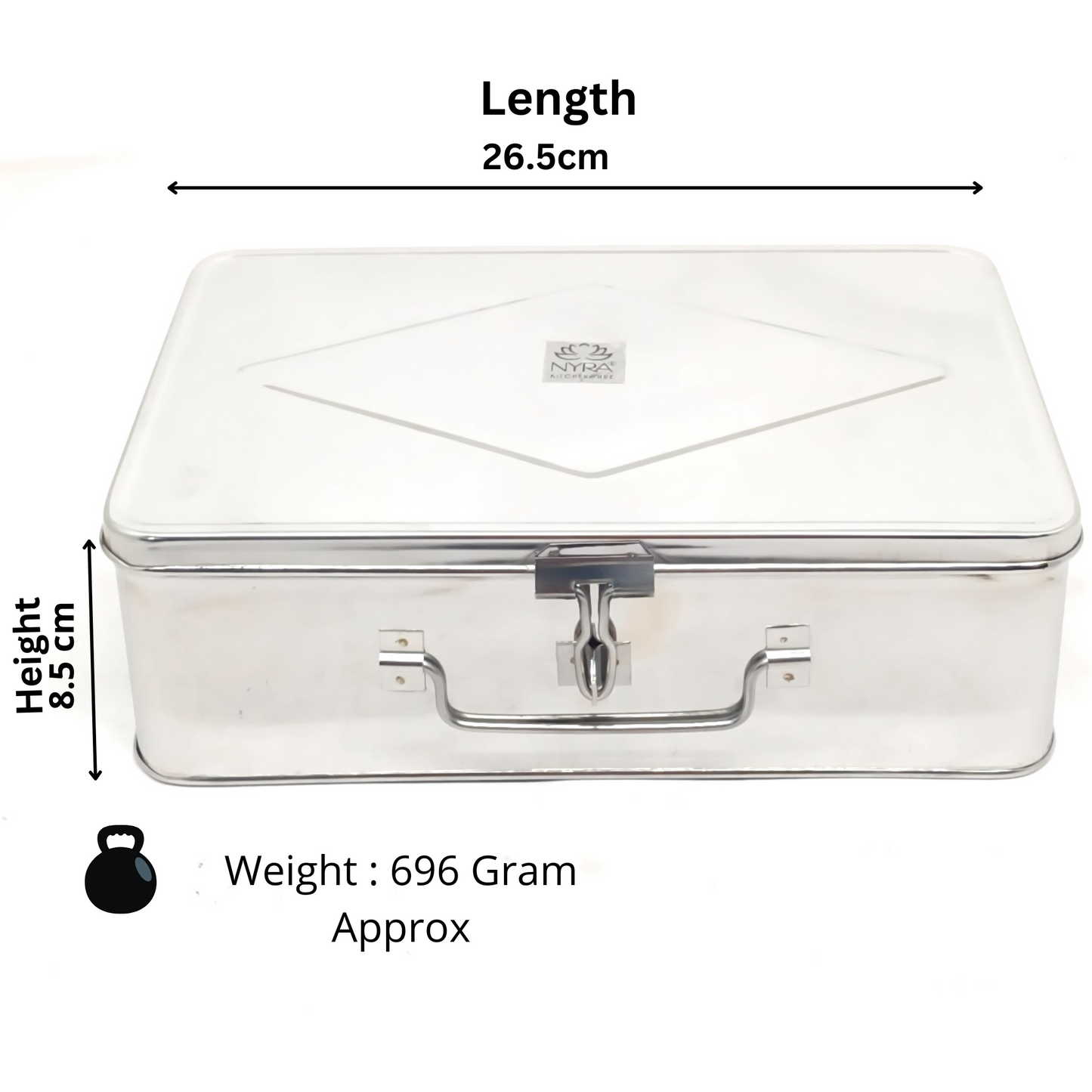 Nyra Stainless Steel Rectangular Cash Box - Manual Locker - Jewelry Box - Secure Storage for Home, Office, Retail Shop, and More - Available in 5 Sizes