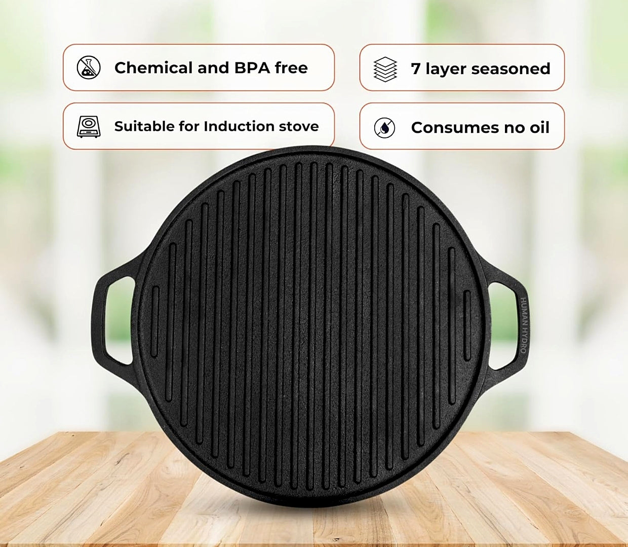 features of 2 in 1 Cast Iron Dosa Tawa & Grill