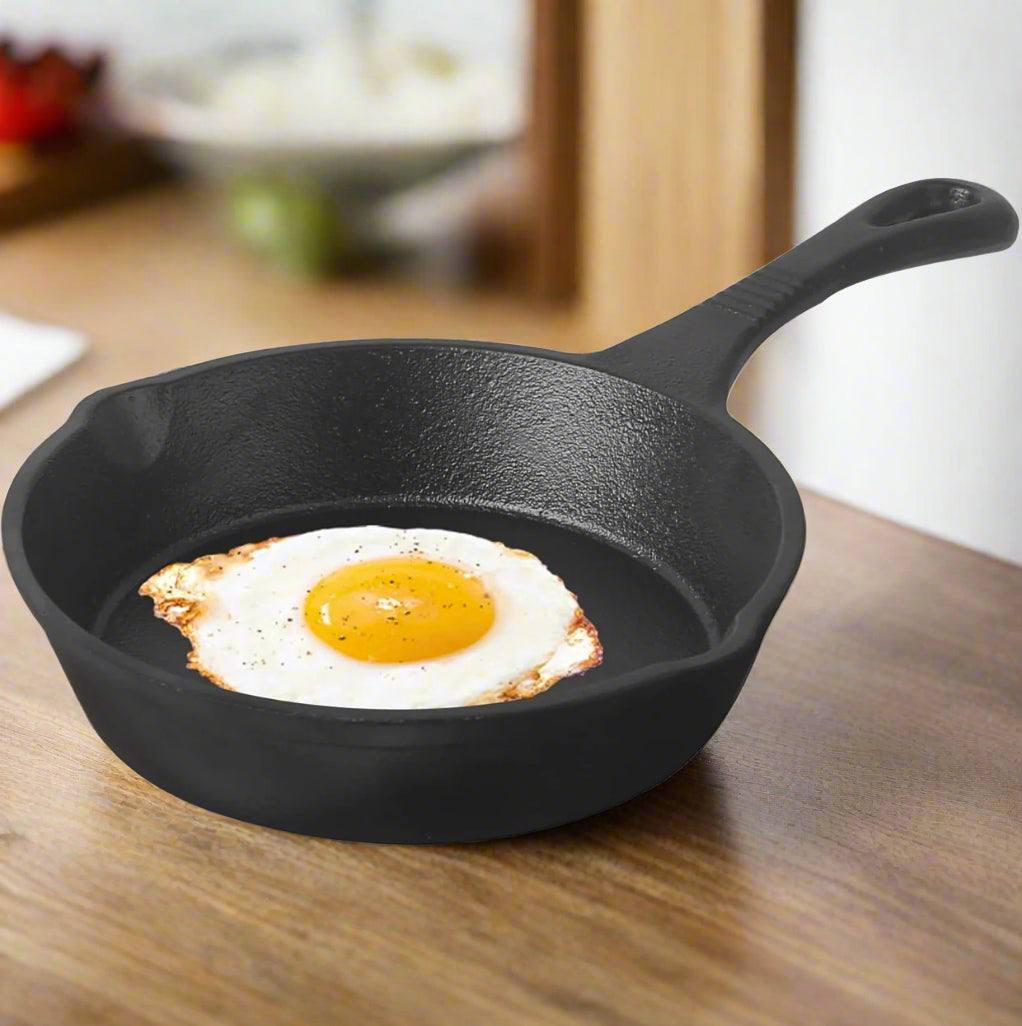 half fry egg on Cast Iron Tadka Pan