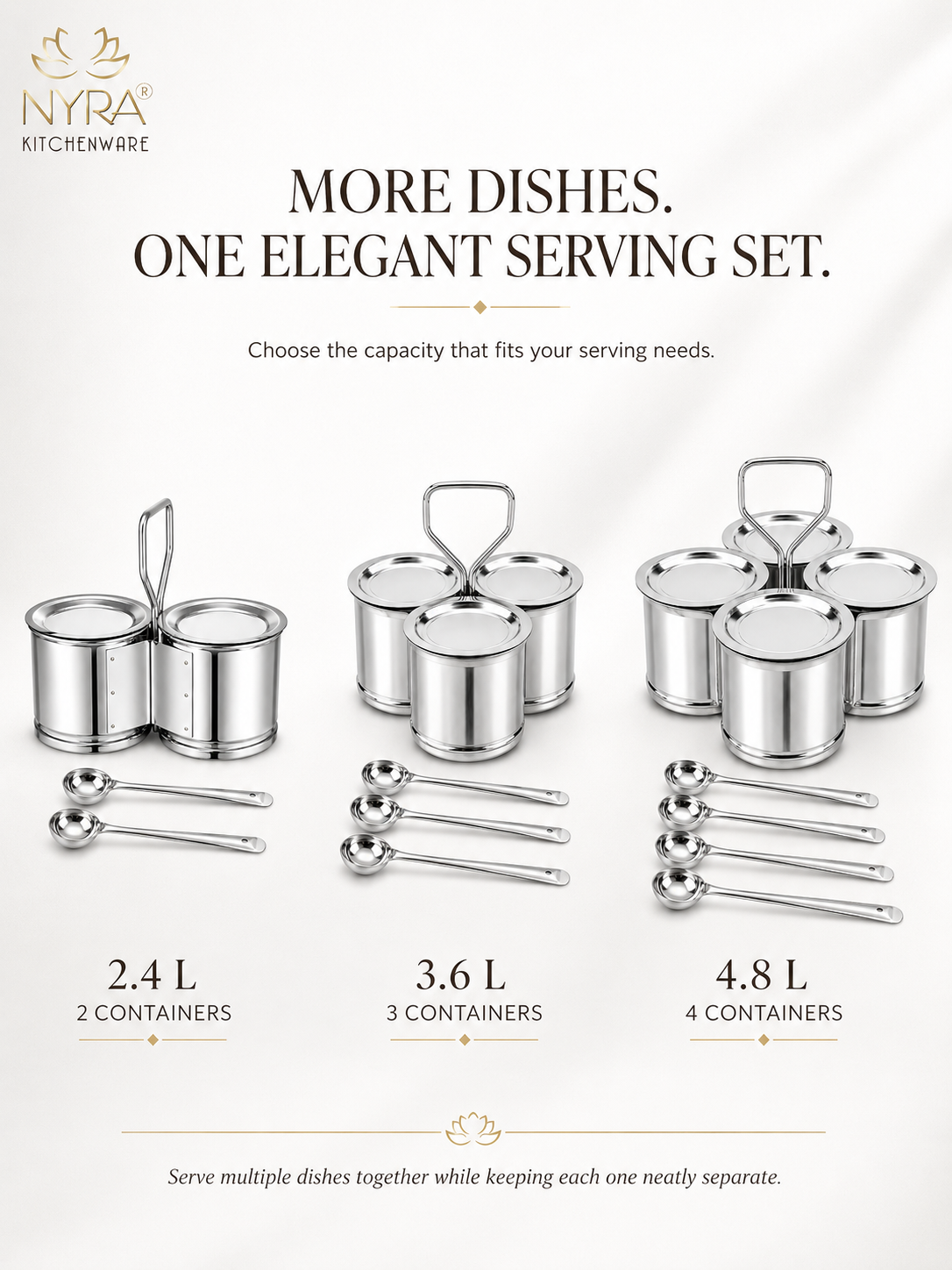 Stainless Steel Vegetable/Curry Holder (Chougadha) Serving Set with Lid & Serving Spoons | Glossy Mirror Finish Chaumukha | Multipurpose Buffet, Catering & Dining Serveware |