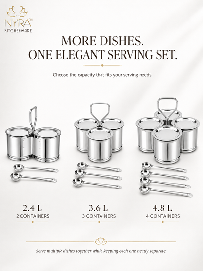 Stainless Steel Vegetable/Curry Holder (Chougadha) Serving Set with Lid & Serving Spoons | Glossy Mirror Finish Chaumukha | Multipurpose Buffet, Catering & Dining Serveware |