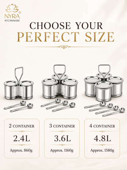 Stainless Steel Vegetable/Curry Holder (Chougadha) Serving Set with Lid & Serving Spoons | Glossy Mirror Finish Chaumukha | Multipurpose Buffet, Catering & Dining Serveware |