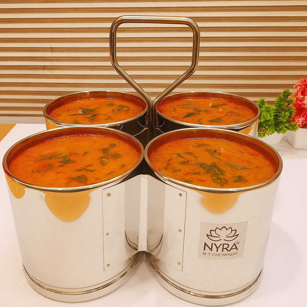 Stainless Steel Chaumukha/Chougadha Vegetable Holder with Handle | Premium 2, 3 & 4 Container Stand