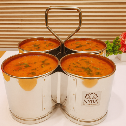 Stainless Steel Chaumukha/Chougadha Vegetable Holder with Handle | Premium 2, 3 & 4 Container Stand