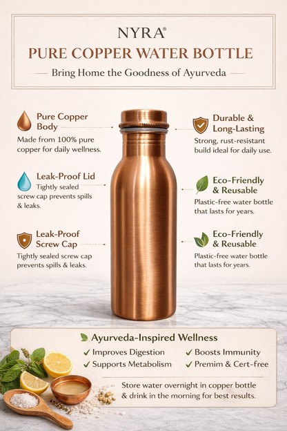 Pure Copper Mini Water Bottle | Leak-Proof Ayurvedic Bottle - Supports Digestion & Immunity | Matte Finish
