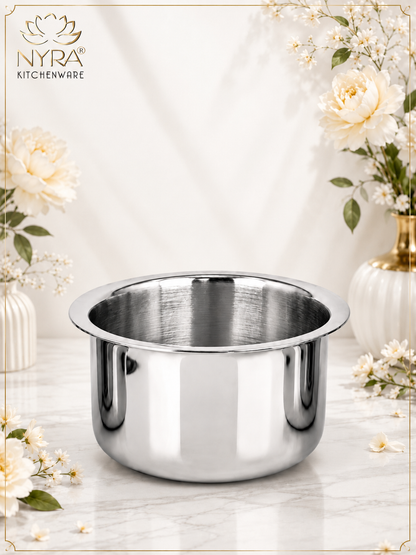 Triply Stainless Steel Bhagona | Heavy Gauge Food Grade Tri-Ply Cooking Pot | Induction & Gas Stove Compatible - Available in 4 Sizes