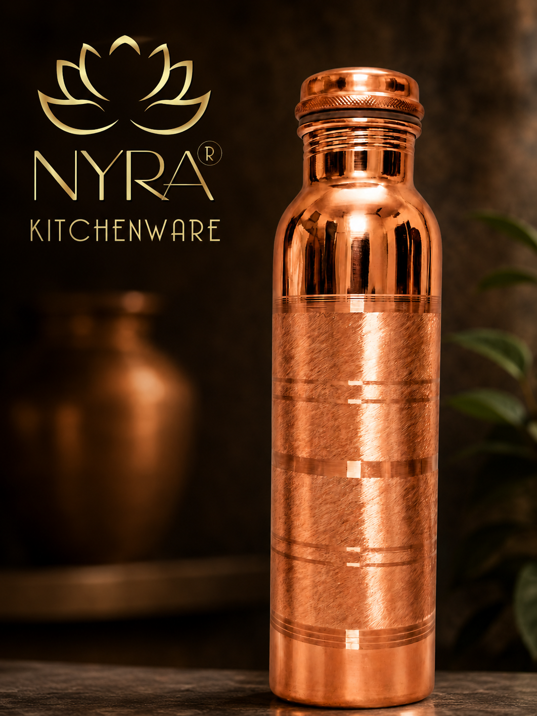 Pure Copper Water Bottle | Leak-Proof with Screw Cap | Glossy Silver-touch Copper Bottle
