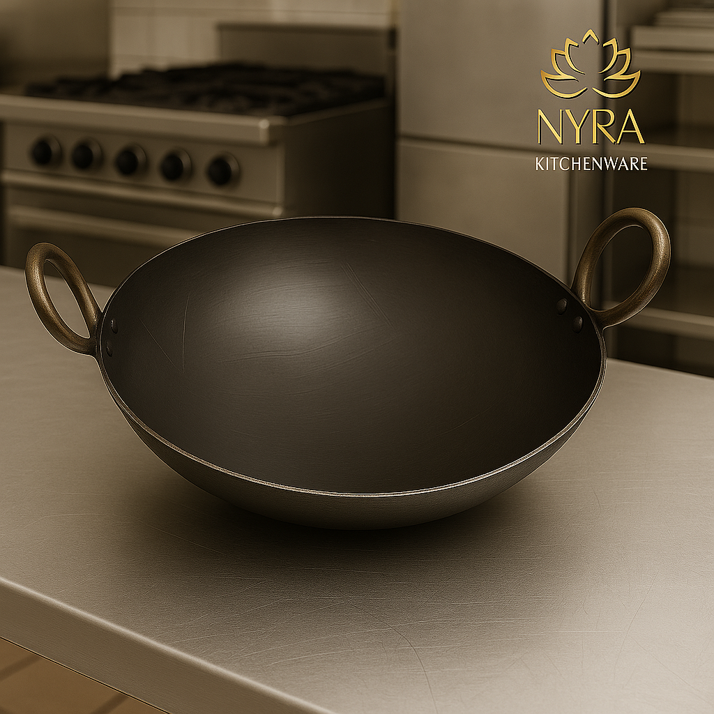 NYRA Commercial Heavy-Duty Iron Kadhai - Professional Grade Wok for Hotels & Catering | Contact for Prices