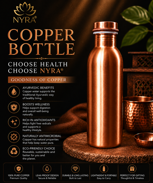 Pure Copper Water Bottle |  Copper Bottle with Polished finish | Traditional Bottle with sleek & modern design