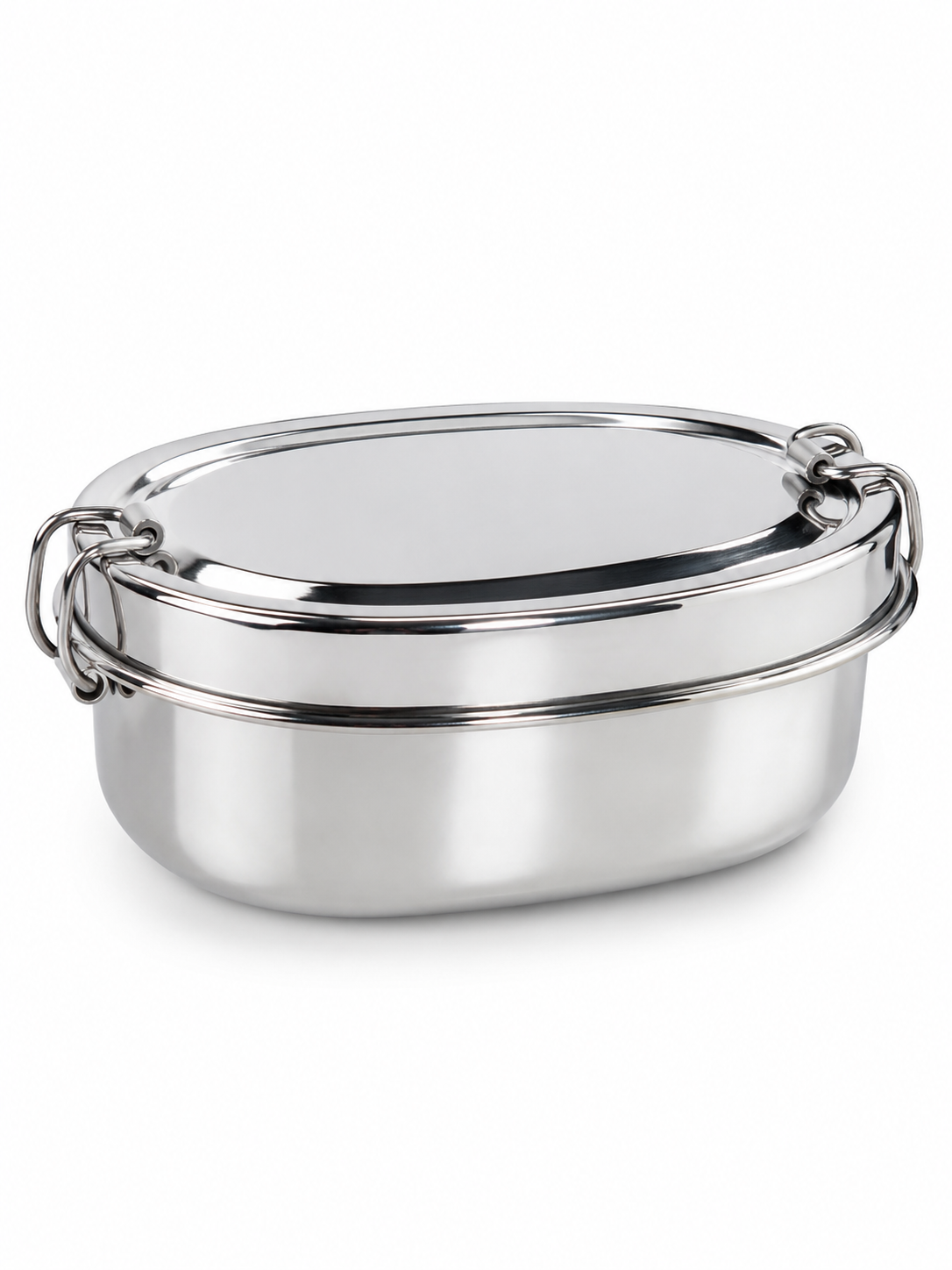 Stainless Steel Capsule Lunch Box with Plate & Double Decker Separator | Glossy Finish Steel Tiffin Box - Durable Food Storage Container