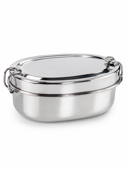 Stainless Steel Capsule Lunch Box with Plate & Double Decker Separator | Glossy Finish Steel Tiffin Box - Durable Food Storage Container