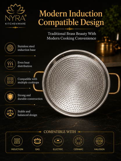Pure Brass Kalai Tawa with Double Handle | Hammered Finish Brass Dosa Tawa | Food Grade Peetal Cooking Tawa