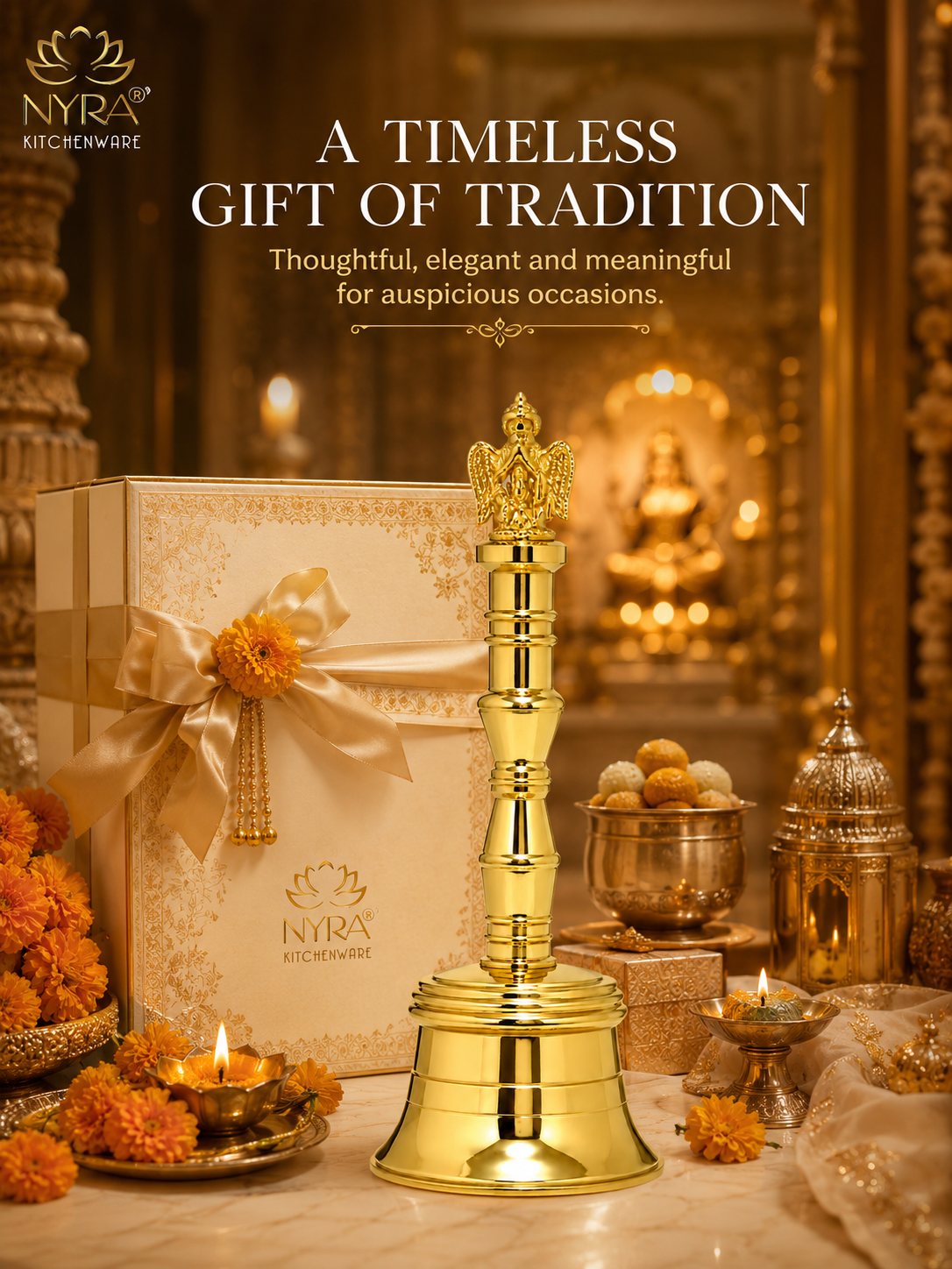 Nyra Pure Brass Garud Ghanti | Traditional Pooja Bell for Home Temple, Mandir & Aarti