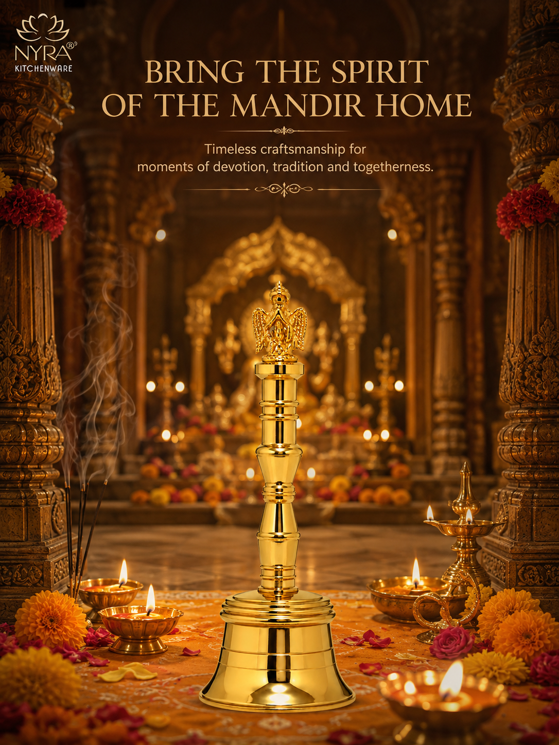 Nyra Pure Brass Garud Ghanti | Traditional Pooja Bell for Home Temple, Mandir & Aarti