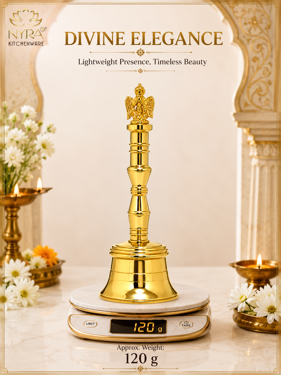 Nyra Pure Brass Garud Ghanti | Traditional Pooja Bell for Home Temple, Mandir & Aarti