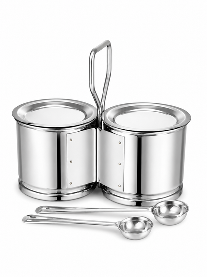 Stainless Steel Vegetable/Curry Holder (Chougadha) Serving Set with Lid & Serving Spoons | Glossy Mirror Finish Chaumukha | Multipurpose Buffet, Catering & Dining Serveware |