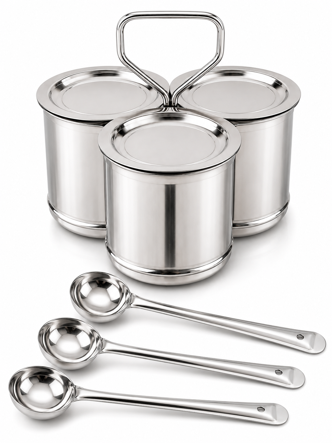 Stainless Steel Vegetable/Curry Holder (Chougadha) Serving Set with Lid & Serving Spoons | Glossy Mirror Finish Chaumukha | Multipurpose Buffet, Catering & Dining Serveware |