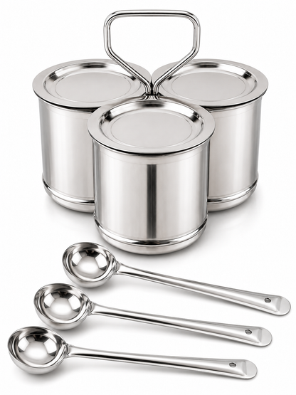 Stainless Steel Vegetable/Curry Holder (Chougadha) Serving Set with Lid & Serving Spoons | Glossy Mirror Finish Chaumukha | Multipurpose Buffet, Catering & Dining Serveware |
