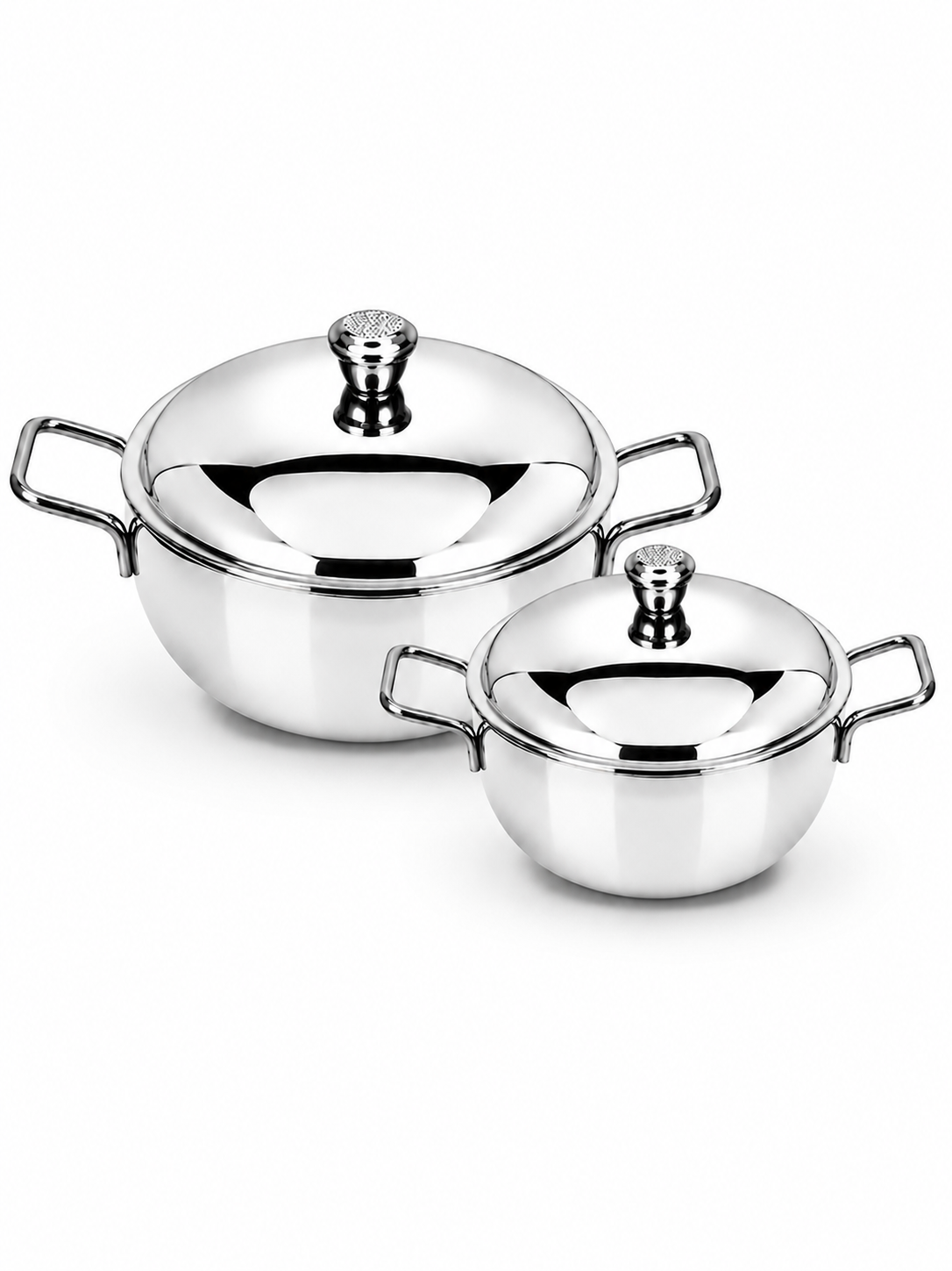 Stainless Steel Heavy Gauge Serving Vegetable Handi with Lid (Set of 2) | Food Grade Mirror Finish Curry Bowls for Dal, Sabzi, Rice & Biryani | Kitchen Serving Bowl Set |