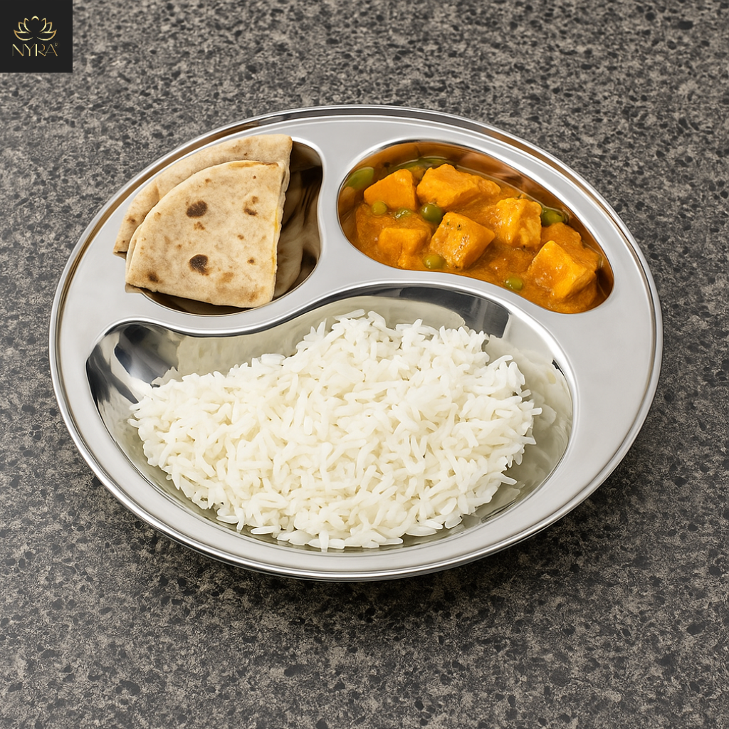 Stainless Steel 3-Compartment Dinner Plates | Mango-shaped Plates for Meals & Snacks |