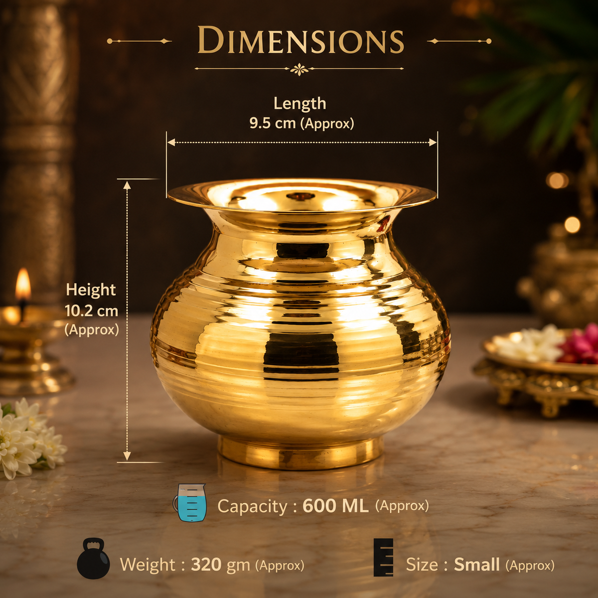 Pure Brass Kalash | Peetal Lota - Avaiable in 3 sizes