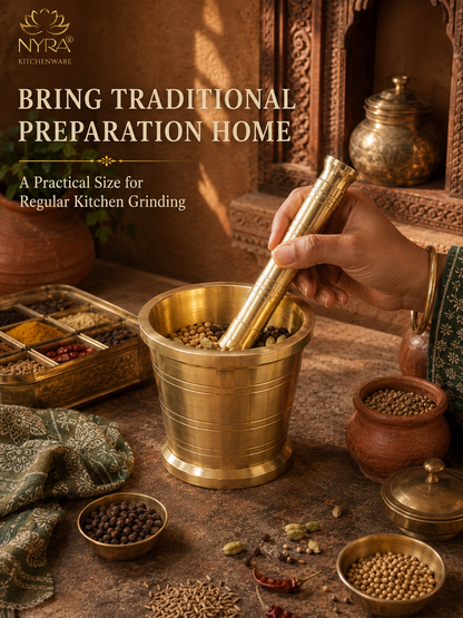 Pure Brass Mortar & Pestle | Traditional Peetal Khal Batta for Spices