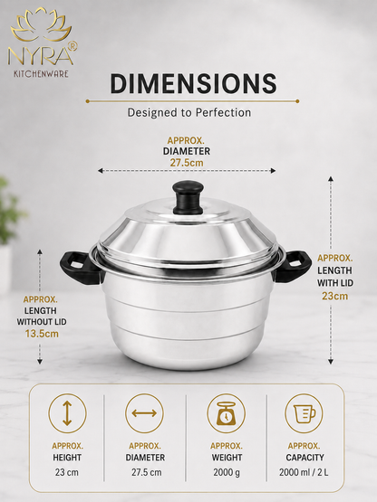 Premium Stainless Steel Multi-Idli Cooker Pot with Stackable Idli Plates, Momos & Dhokla Plate - 12, 14 & 21 Idly Stand Options