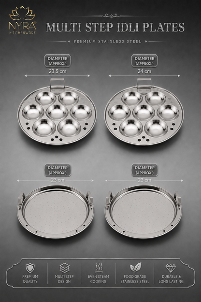 Premium Stainless Steel Multi-Idli Cooker Pot with Stackable Idli Plates, Momos & Dhokla Plate - 12, 14 & 21 Idly Stand Options