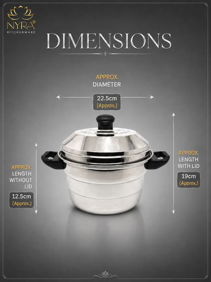 Premium Stainless Steel Multi-Idli Cooker Pot with Stackable Idli Plates, Momos & Dhokla Plate - 12, 14 & 21 Idly Stand Options