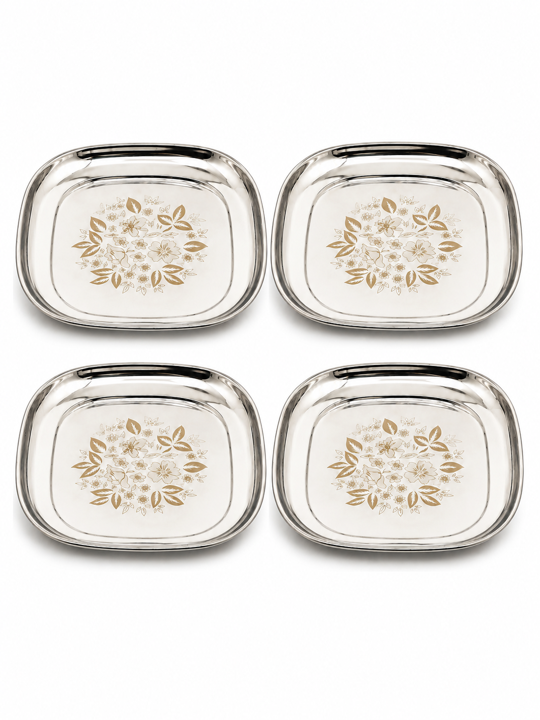 Stainless-Steel Full-Size Lunch/Dinner Plates with Glossy Outer Finish and Laser Print Set