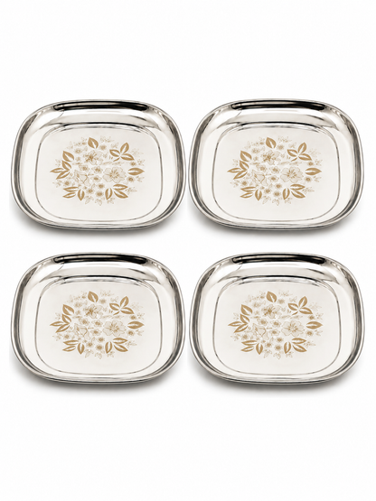 Stainless-Steel Full-Size Lunch/Dinner Plates with Glossy Outer Finish and Laser Print Set