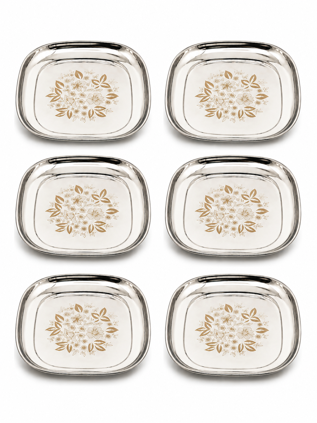 Stainless-Steel Full-Size Lunch/Dinner Plates with Glossy Outer Finish and Laser Print Set