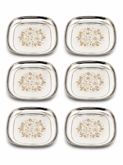 Stainless-Steel Full-Size Lunch/Dinner Plates with Glossy Outer Finish and Laser Print Set