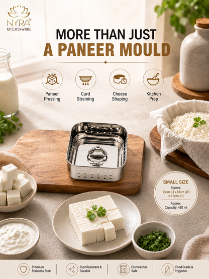 Premium Stainless Steel-square Paneer Maker | Mould & Strainer with Top Press Lid for Homemade Paneer